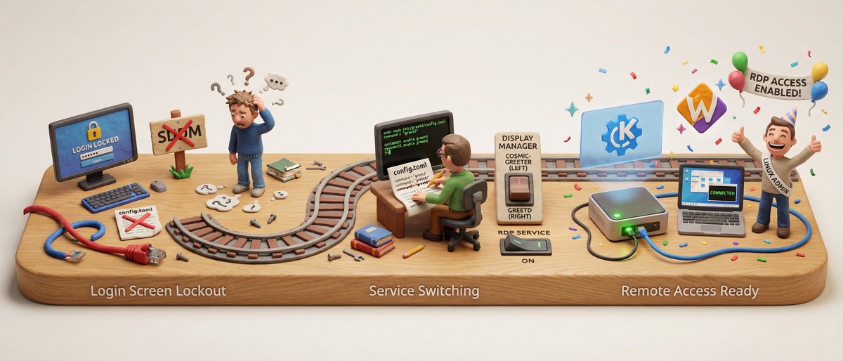 Featured image of post CachyOS + KDE Plasma 6 で KRDP（RDP）リモートアクセスのための自動ログイン設定